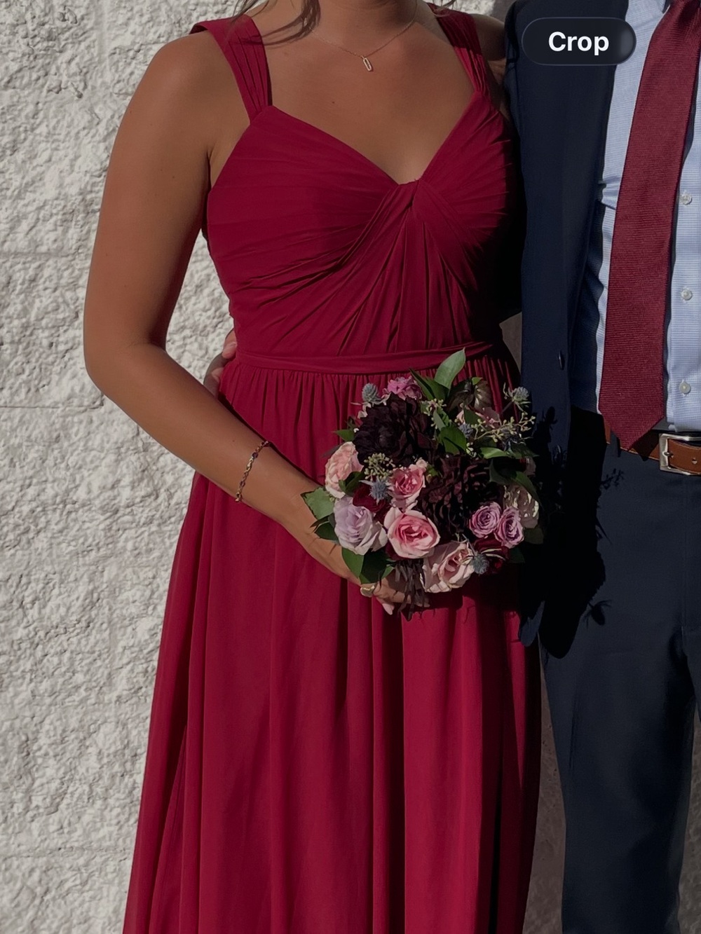 Azazie Burgundy Bridesmaids Dress with Gathered Bodice
